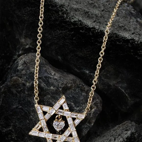 Heart Centered 14K (or 18k upon request) Gold Star Of David Necklace - Picture 4 of 8